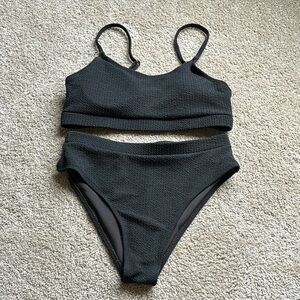 Black Textured Bikini Set